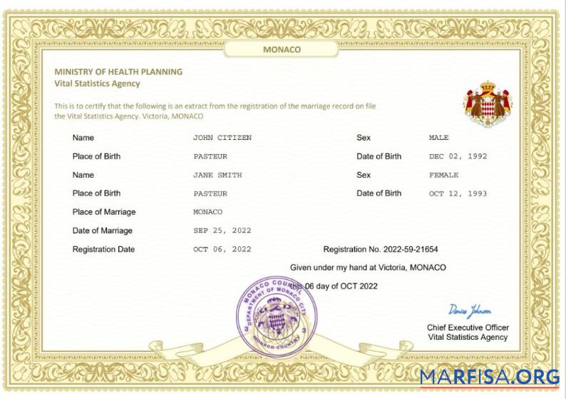 Premium Monaco Ehe Zertifikat Word and PDF Vorlage