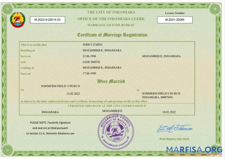 Premium Mosambik Ehe Zertifikat Word and PDF Vorlage