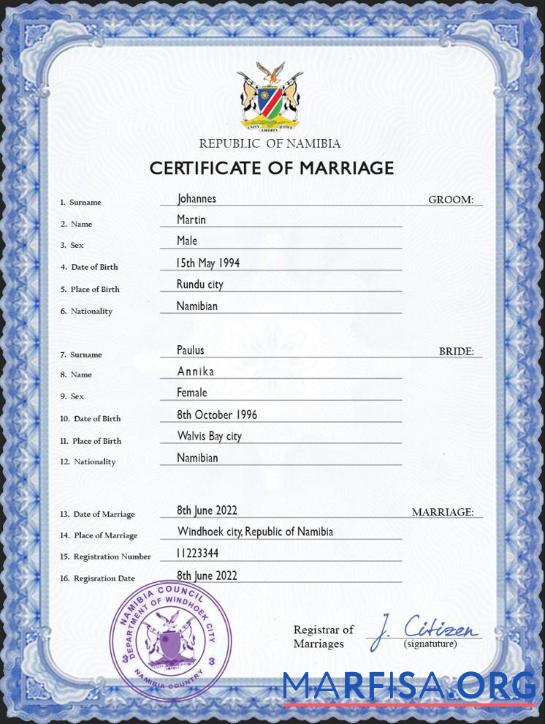 Hohe Qualität Namibia Ehe Zertifikat PSD Vorlage