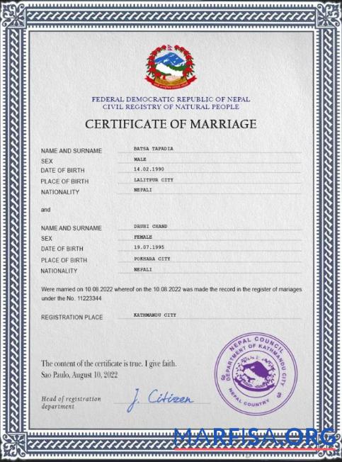 Realistisch Nepal Ehe Zertifikat PSD Vorlage