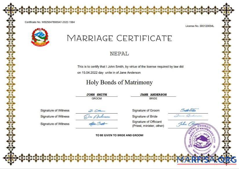 Professionell Nepal Ehe Zertifikat Word and PDF Vorlage