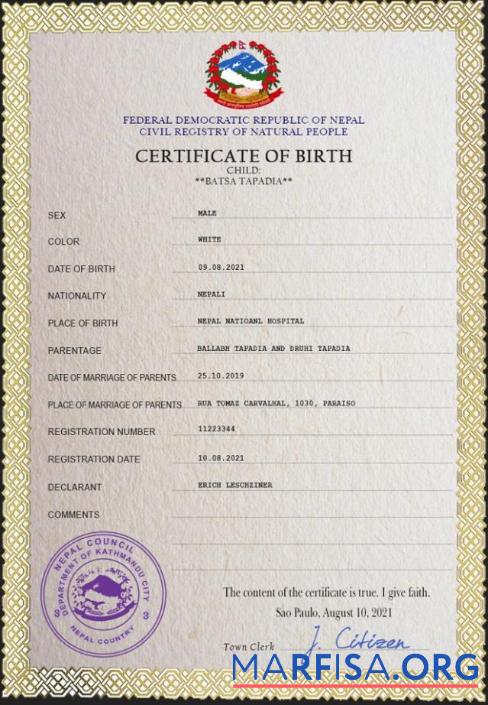 Bearbeitbar Nepal vital record Geburt Zertifikat PSD Vorlage