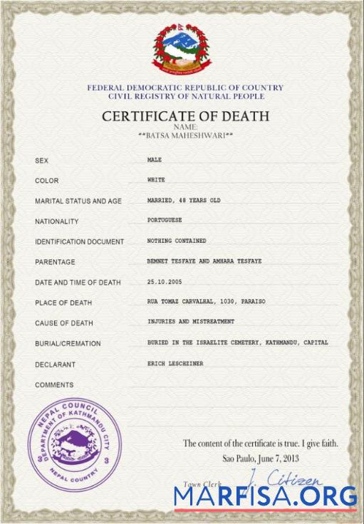 Realistisch Nepal vital record Tod Zertifikat PSD Vorlage