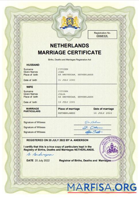 Premium Niederlande Ehe Zertifikat Word and PDF Vorlage