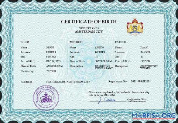 Bearbeitbar Niederlande vital record Geburt Zertifikat PSD Vorlage