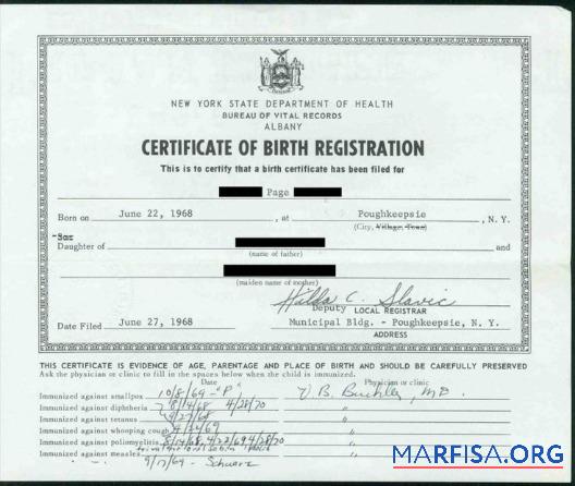 Neu York Bureau of vital records of Albany Geburt Zertifikat Vorschau