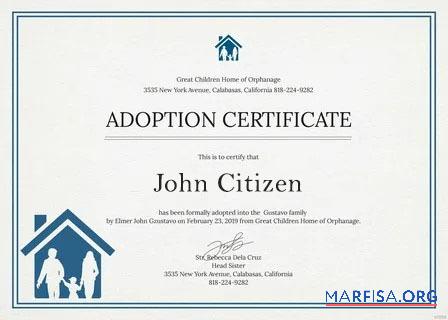 Neu York Great children home of orphanage adoption Zertifikat Vorlage