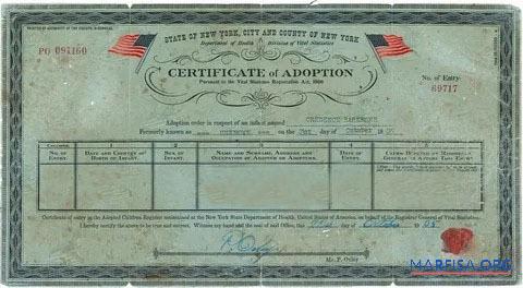 Neu York Registry of vital Statistik adoption Zertifikat Vorschau