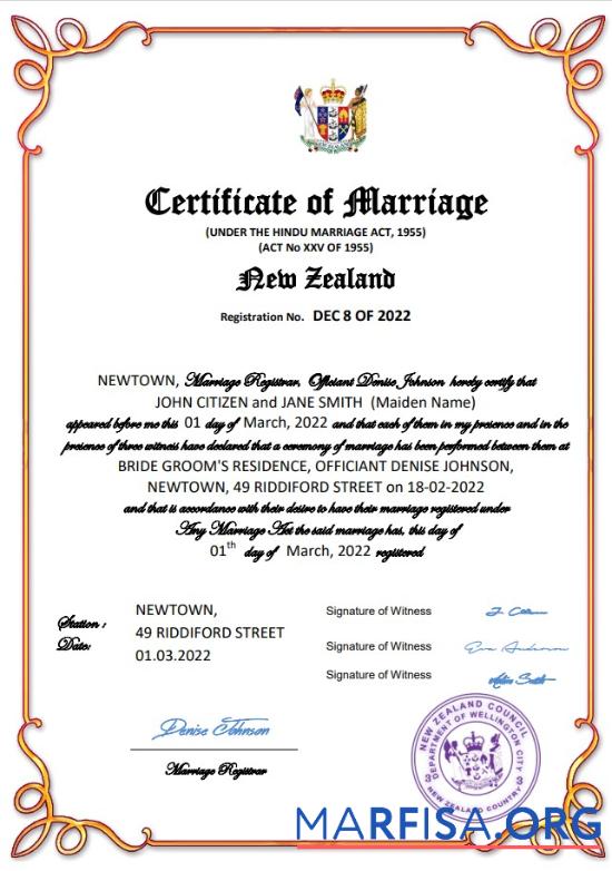 Premium Neuseeland Ehe Zertifikat Word and PDF Vorlage