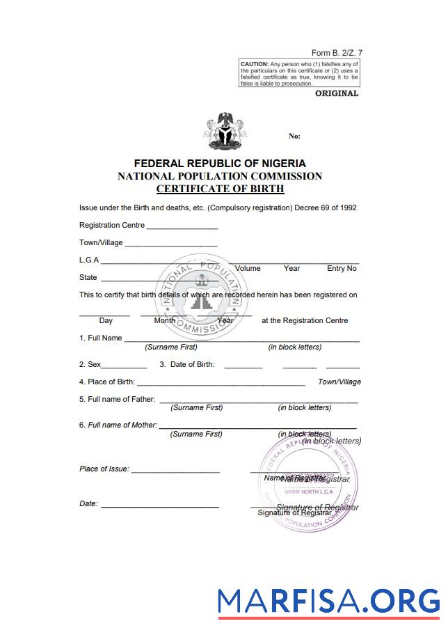 Professionell Nigeria Geburt Zertifikat Vorlage in Word and PDF Format