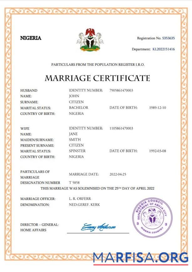 Premium Nigeria Ehe Zertifikat Word and PDF Vorlage