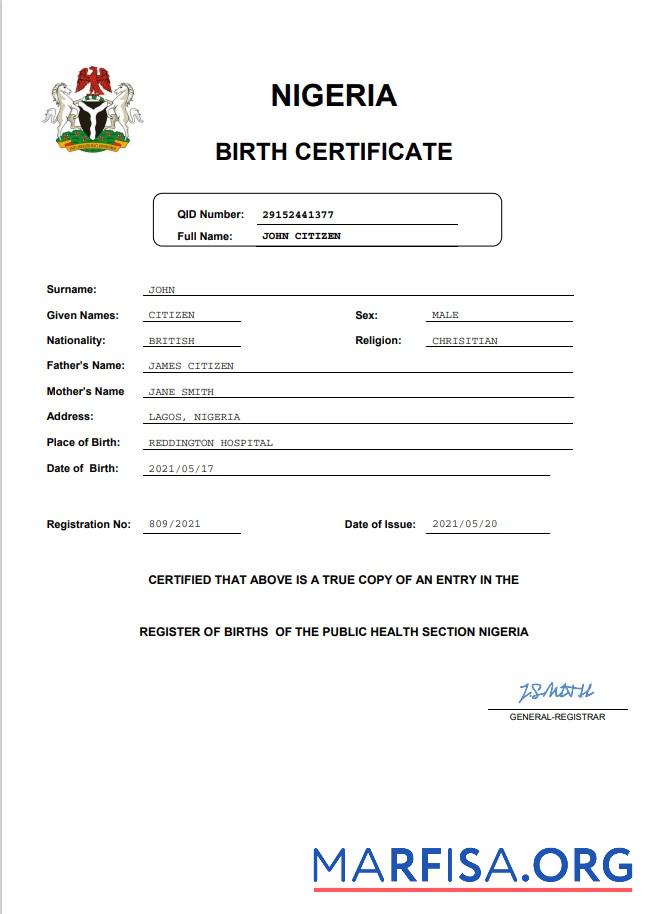 Bearbeitbar Nigeria vital record Geburt Zertifikat Vorlage in Word and PDF Format, completely Bearbeitbar