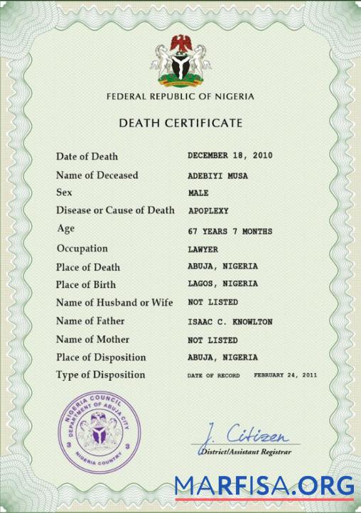 Professionell Nigeria vital record Tod Zertifikat PSD Vorlage