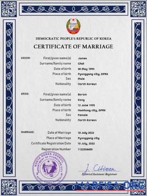 Bearbeitbar Nordkorea Ehe Zertifikat PSD Vorlage