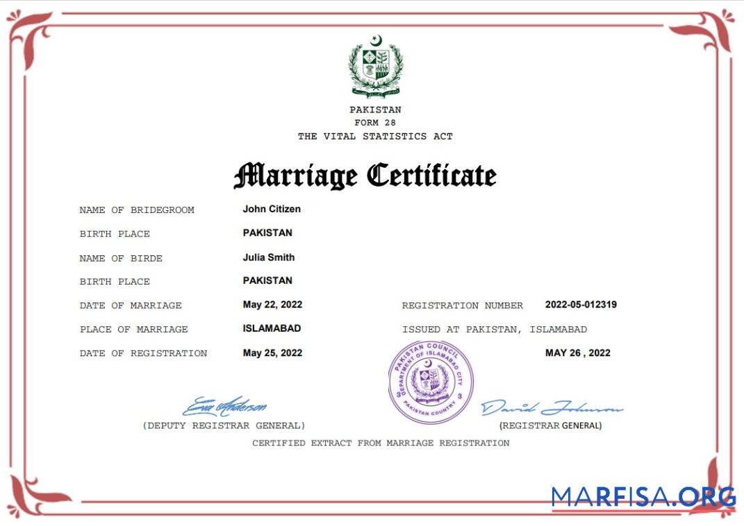 Bearbeitbar Pakistan Ehe Zertifikat Word and PDF Vorlage