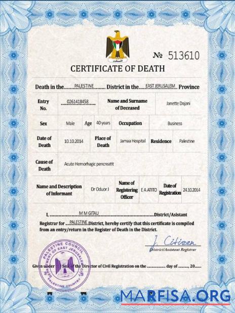 Bearbeitbar Palästina vital record Tod Zertifikat PSD Vorlage