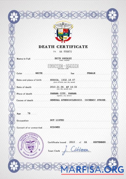 Professionell Panama vital record Tod Zertifikat PSD Vorlage