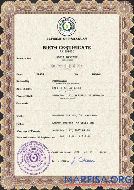 Premium Paraguay vital record Geburt Zertifikat PSD Vorlage