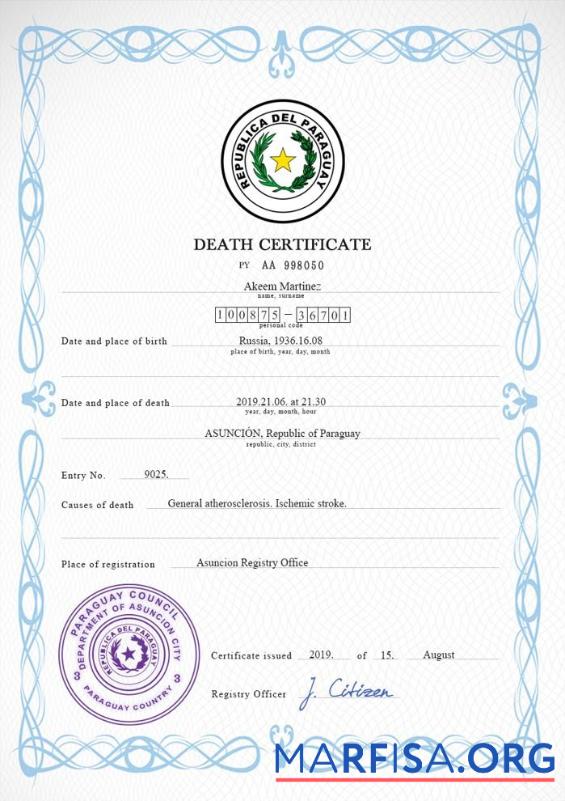 Professionell Paraguay vital record Tod Zertifikat PSD Vorlage