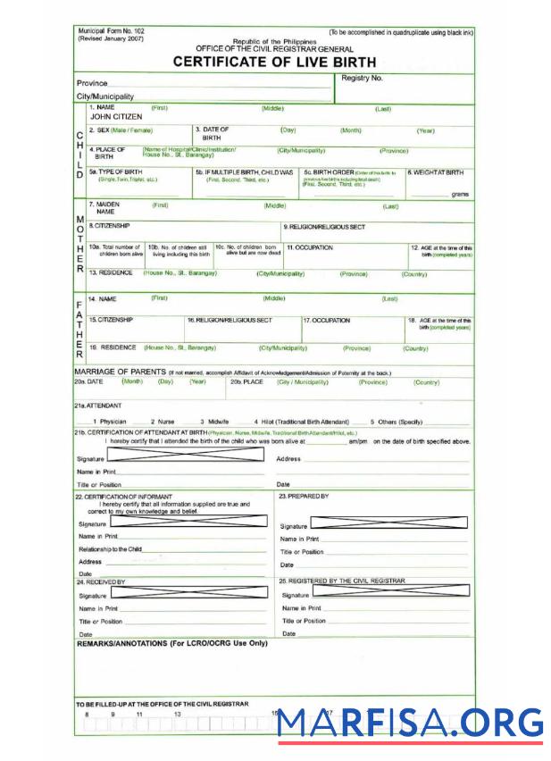 Philippinen Zertifikat of live Geburt Design
