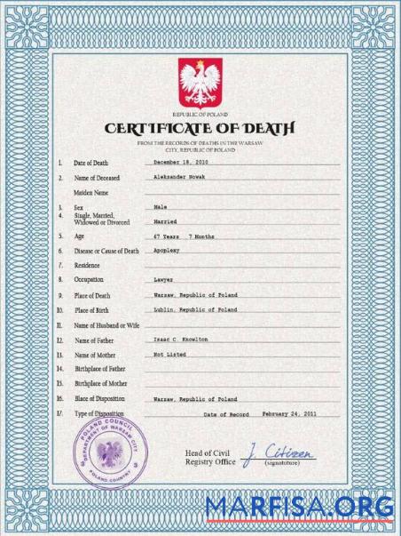 Premium Polen vital record Tod Zertifikat PSD Vorlage
