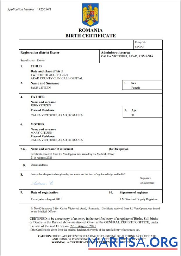 Realistisch Rumänien Geburt Zertifikat Word and PDF Vorlage