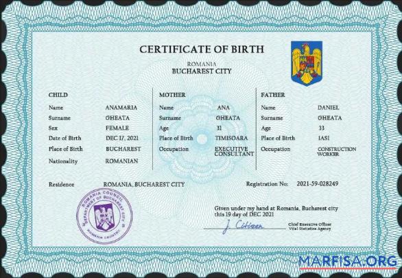 Bearbeitbar Rumänien vital record Geburt Zertifikat PSD Vorlage
