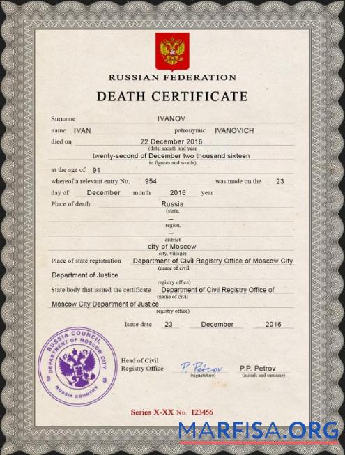 Bearbeitbar Russland vital record Tod Zertifikat PSD Vorlage