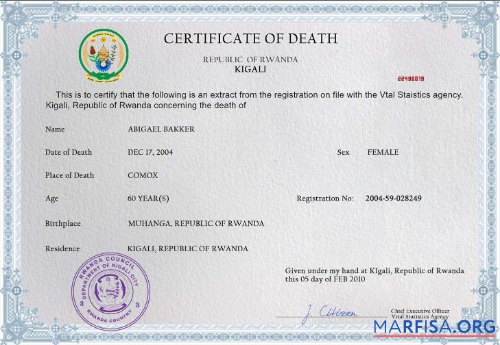 Bearbeitbar Ruanda vital record Tod Zertifikat PSD Vorlage