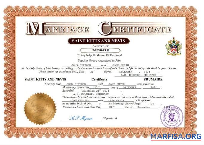 Premium Saint Kitts and Nevis Ehe Zertifikat Word and PDF Vorlage
