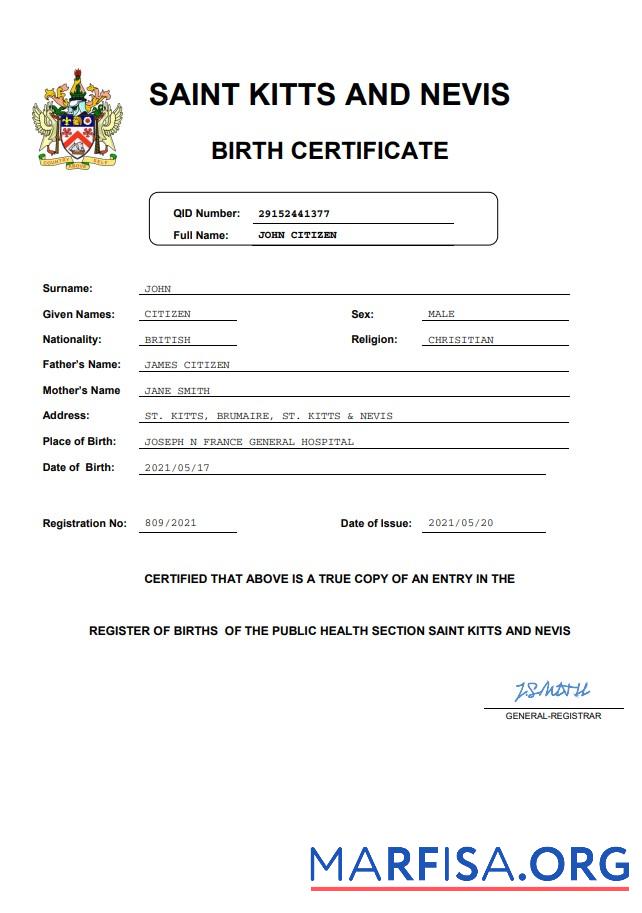 Hohe Qualität Saint Kitts and Nevis vital record Geburt Zertifikat Word and PDF Vorlage
