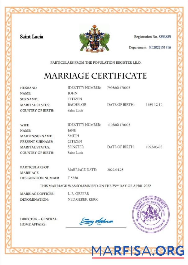 Realistisch Saint Lucia Ehe Zertifikat Word and PDF Vorlage