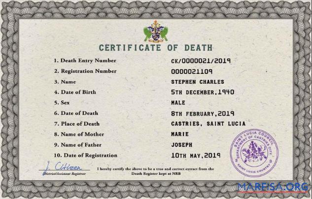 Realistisch Saint Lucia vital record Tod Zertifikat PSD Vorlage