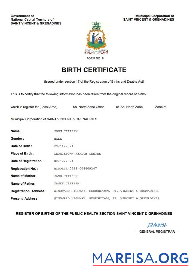 Realistisch Saint Vincent & Grenadines vital record Geburt Zertifikat Word and PDF Vorlage