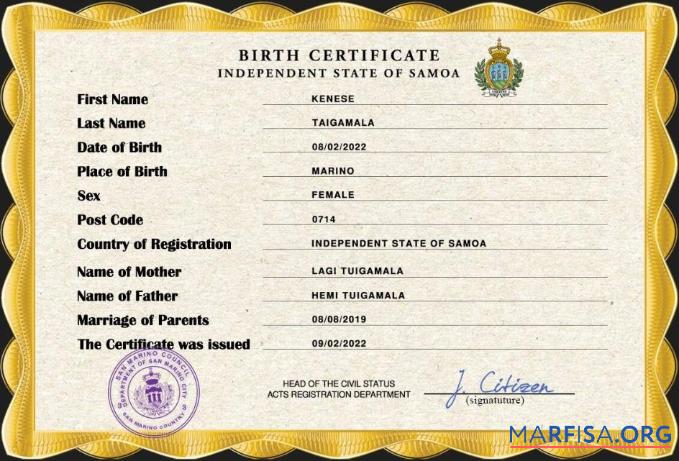 Professionell Samoa vital record Geburt Zertifikat PSD Vorlage