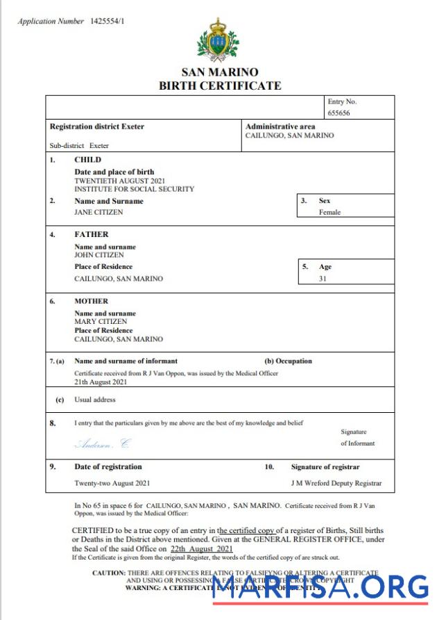 Bearbeitbar San Marino Geburt Zertifikat Word and PDF Vorlage