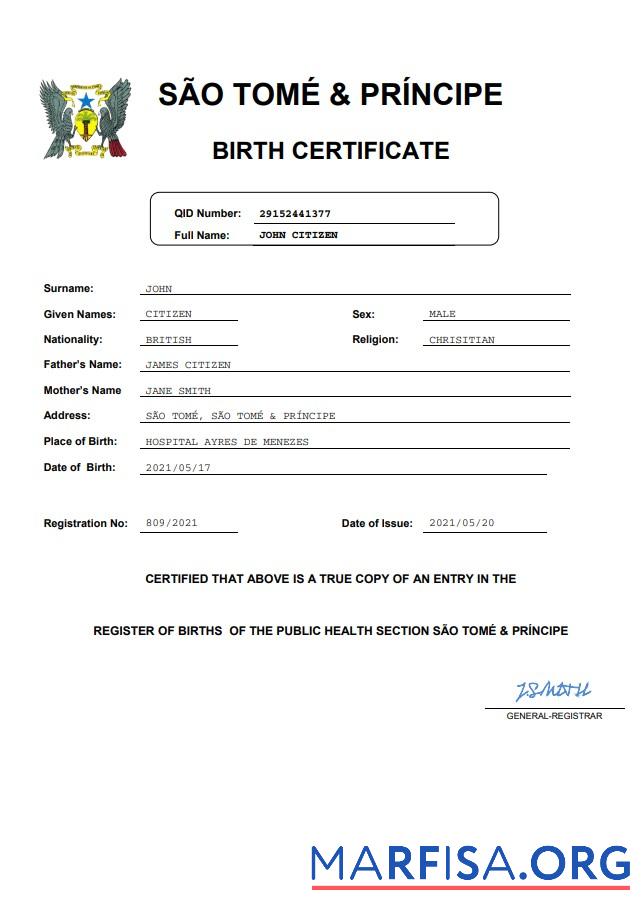 Professionell Sao Tome & Principe vital record Geburt Zertifikat Word and PDF Vorlage