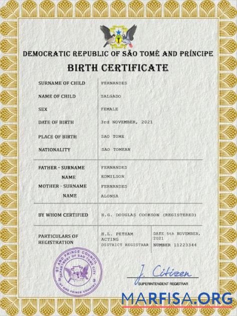 Bearbeitbar São Tomé und Príncipe vital record Geburt Zertifikat PSD Vorlage