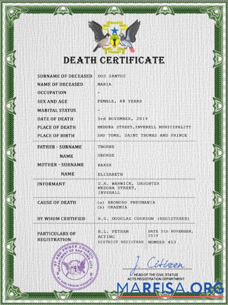 Professionell Sao Tome vital record Tod Zertifikat PSD Vorlage