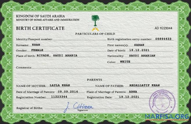 Professionell Saudi-Arabien vital record Geburt Zertifikat PSD Vorlage