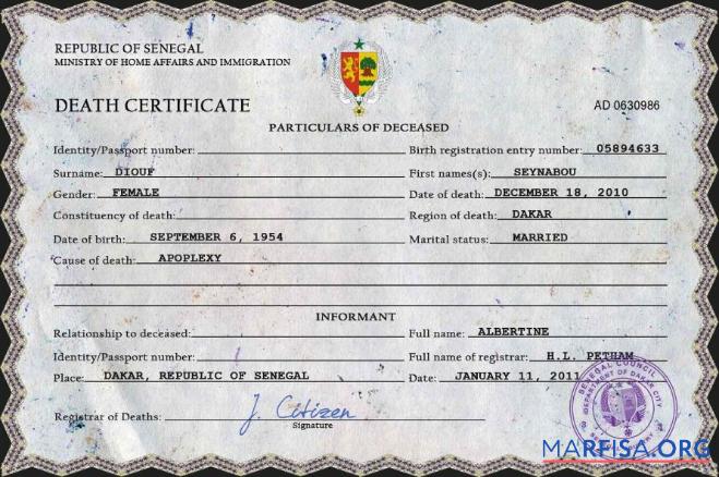 Bearbeitbar Senegal vital record Tod Zertifikat PSD Vorlage