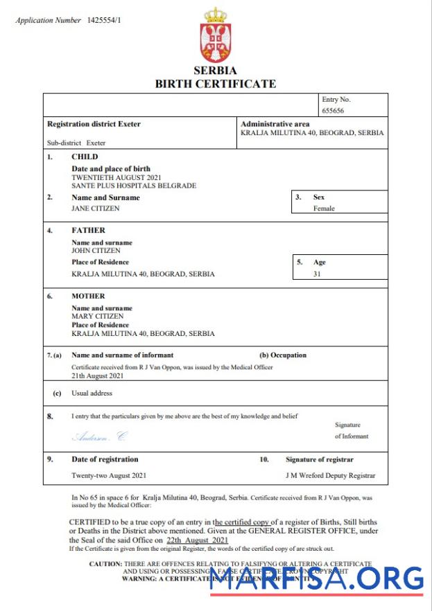 Realistisch Serbien Geburt Zertifikat Word and PDF Vorlage