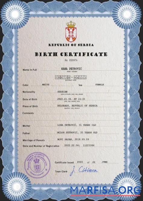 Professionell Serbien vital record Geburt Zertifikat PSD Vorlage