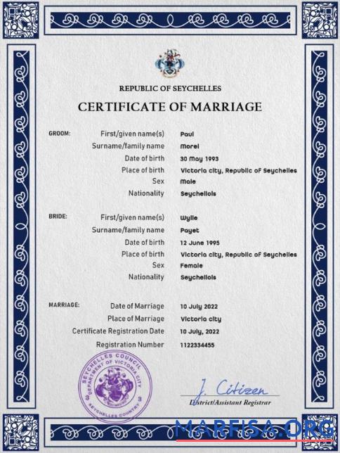 Realistisch Seychellen Ehe Zertifikat PSD Vorlage