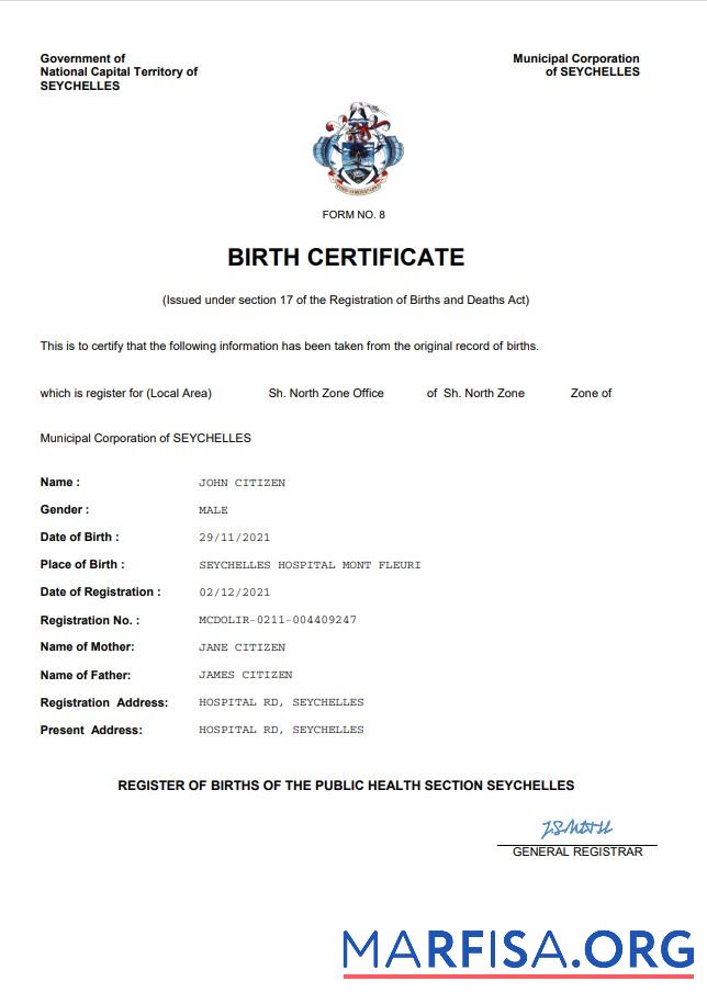 Professionell Seychellen vital record Geburt Zertifikat Word and PDF Vorlage