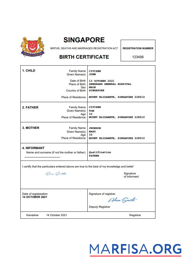 Realistisch Singapur vital record Geburt Zertifikat Word and PDF Vorlage