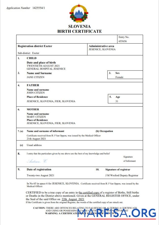 Professionell Slowenien Geburt Zertifikat Word and PDF Vorlage