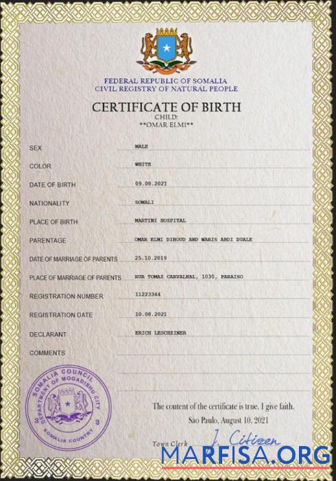 Bearbeitbar Somalia vital record Geburt Zertifikat PSD Vorlage