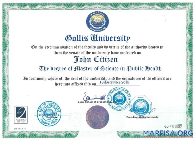 Somaliland Gollis Universität Zertifikat Mockup