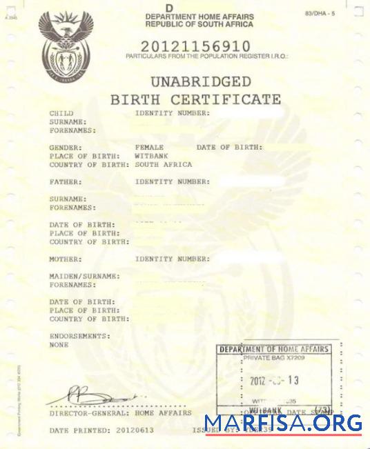 Südafrika Department home affairs Geburt Zertifikat Mockup